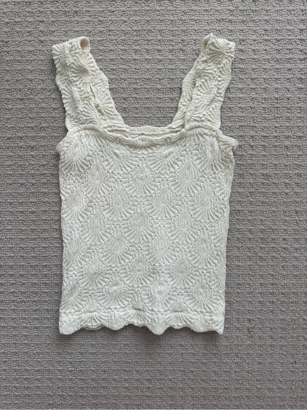 Free People Cream Textured Scoop Neck Knit Tank